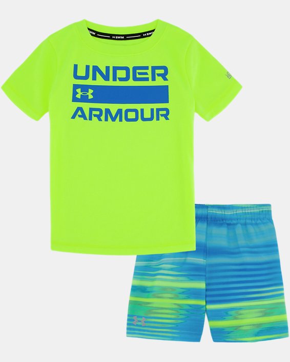 Boys' Infant UA Beam Stripe Surf Shirt & Volley Shorts Set, Green, pdpMainDesktop image number 0